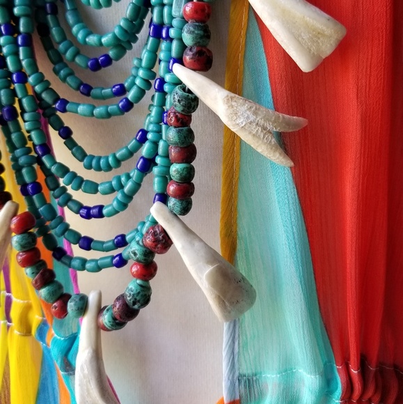 Multi Colored Statement Necklace with Bone Separators & Yak Teeth - Picture 9 of 9